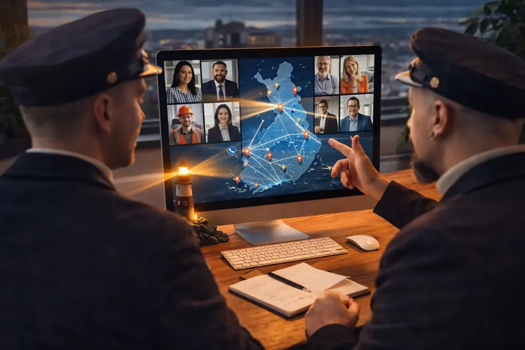 Nettimajakan Aki ja Jukka Teams-palaverissa koko Suomen kanssa